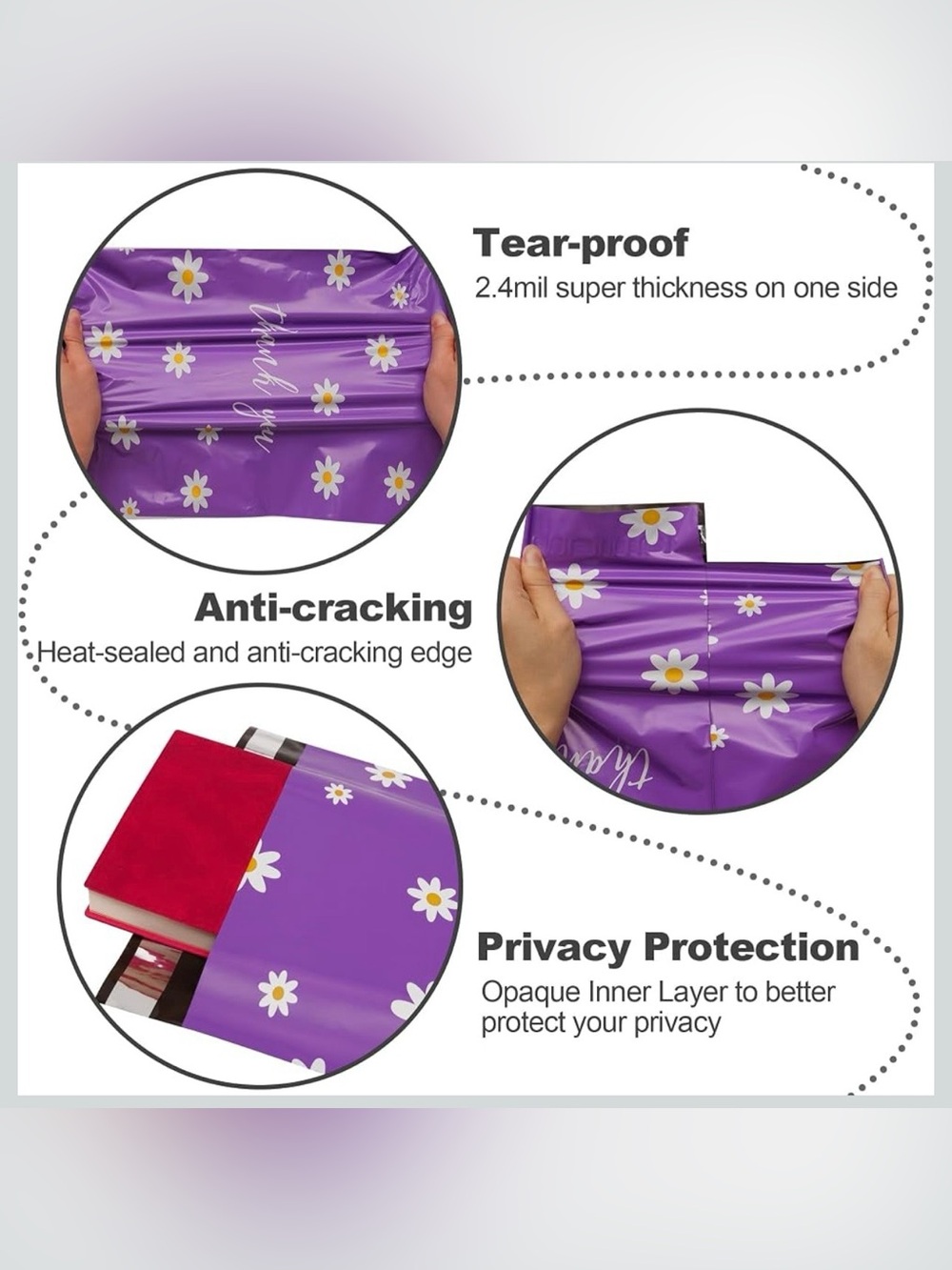 20 Purple Daisy Polymailers 10x13 Waterproof Shipping Bags - Picture 2 of 4